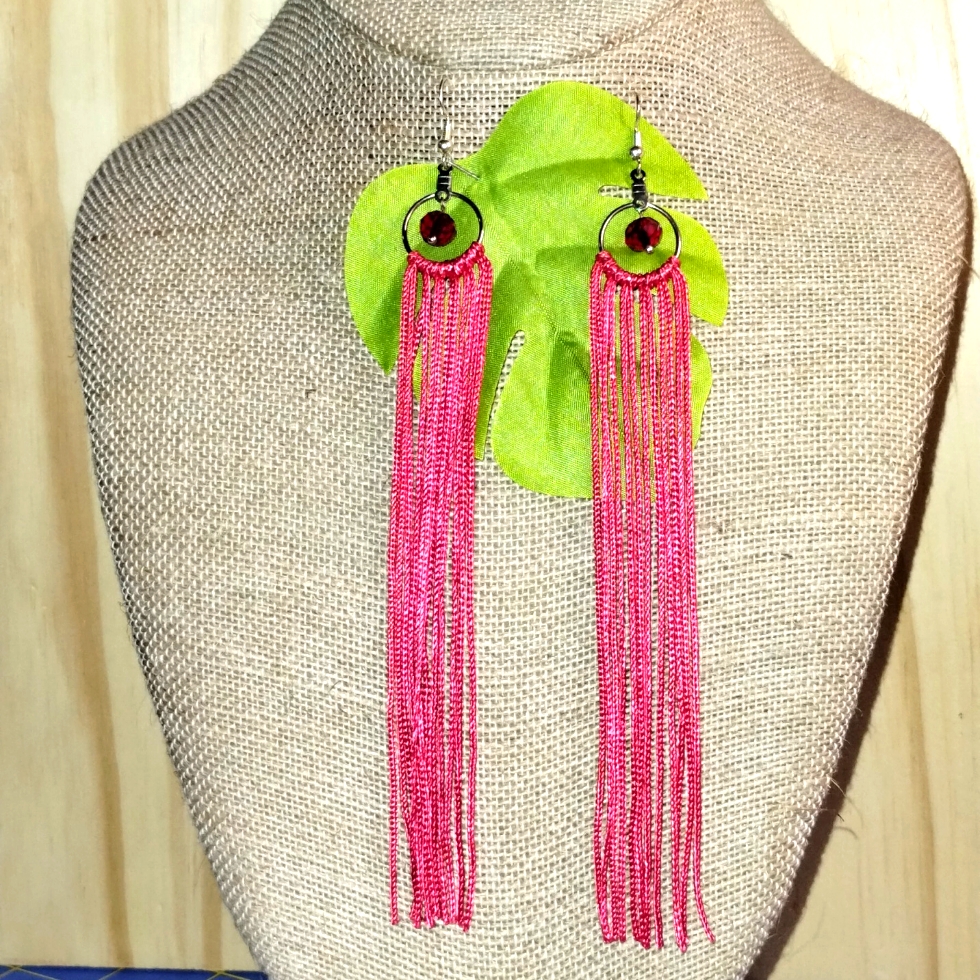 Red Tassel Earrings Handmade Boho